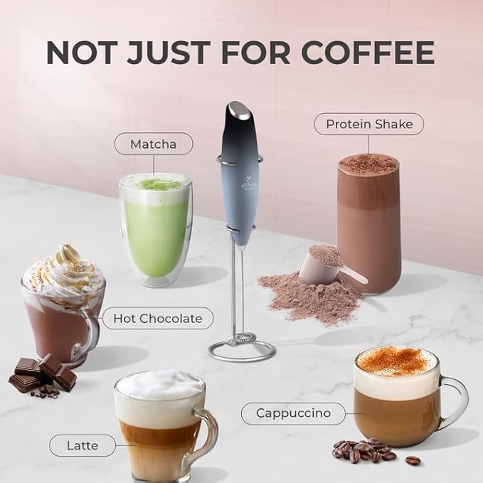 Zulay Kitchen Powerful Milk Frother Wand With 4 AA Duracell Batteries - Ultra Fast Handheld Drink Mixer - Electric Whisk Foam Maker for Coffee, Lattes, Cappuccino, Matcha & Creamer - Storm Blend