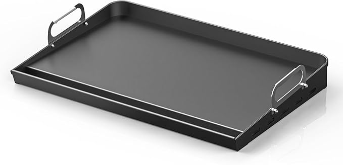 16" x 13" Cast Iron Nonstick Grill Griddle for Gas & Charcoal Grills, Flat Top BBQ Griddle Plate with Grease Groove & Removable Handle, Universal Fit for Outdoor & Home Cooking, Tailgating