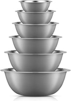 JoyJolt Stainless Steel Mixing Bowl Set of 6 Bowls (Grey). 5qt Large to 0.5qt Small Metal Bowl. Kitchen, Cooking and Storage Nesting Bowls. Dough, Batter Baking Gray