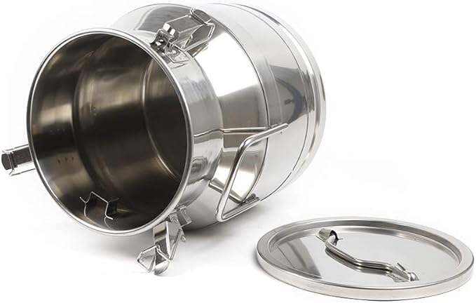 304 Stainless Steel Milk Can Large 12L-60L Capacity Milk Bucket Ice Buckets Bar Tools Wine Pail Bucket Milk Can Tote Jug with Sealed Lid Heavy Duty for Milk and Wine Liquid Storage (20L)