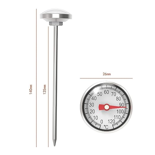 Black Kitchen Food-Cooking Meat Coffee Thermometer, Physical Sensing Stainless Steel Thermometer for Milk Foam Frothing Chocolate Water Grill, Turkey, BBQ Thermometers and Timers