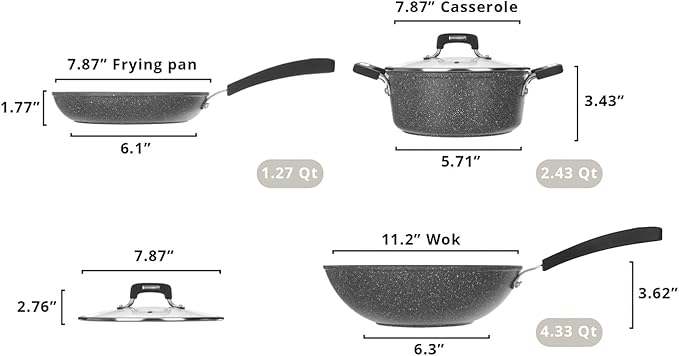 KASANOVA New Petra Dark 5-Pcs Cookware set Nonstick, Induction ready, Aluminum cookware set with glass lids, Frying Pans & Casseroles, PFOA free
