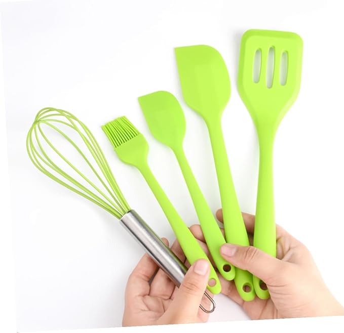 5pcs Silicone Kitchen Utensil Set Heat Resistant Non-stick Cooking Gadgets with Whisk Shovel Brush Scrapers for Baking and Cooking Space-saving Hanging Design Tools