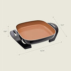 bella Electric Skillet and Frying Pan with Glass Lid, Nonstick Coating, Cool Touch Handles, Removable Heating Probe, Dishwasher Safe, 12 x 12 inch, Copper