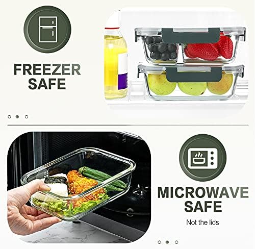 KOMUEE 10 Packs 30 oz Glass Meal Prep Containers,Glass Food Storage Containers with Lids,Airtight Lunch Bento Boxes,Microwave,Freezer and Dishwasher,Gray