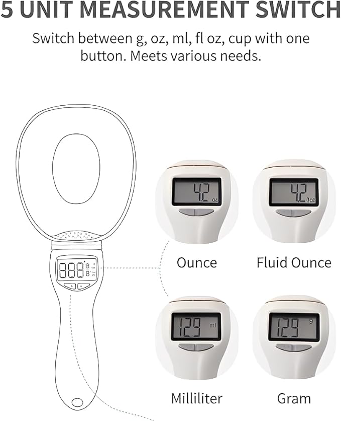 Electronic Measuring Spoon, Digital Measuring Spoon Scale, High Precision Food Scale with LCD Display, ABS Kitchen Measuring Spoon for Grams, Ounces, ml & Cups