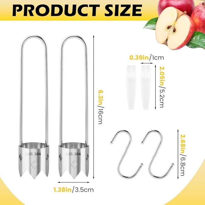 Red Bell Pepper Corer,Fruit and Vegetable Core Remover Tool,Stainless Steel Fruit Core Remover,Kitchen Gadget for Vegetable Fruit Corer,with 2 Hooks & 2 Brushes,Easy to Use