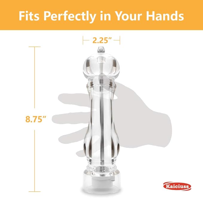 Salt Pepper Grinder Mill Arcylic,the Best Peppercorn Grinder with Adjustable Mill-Clear