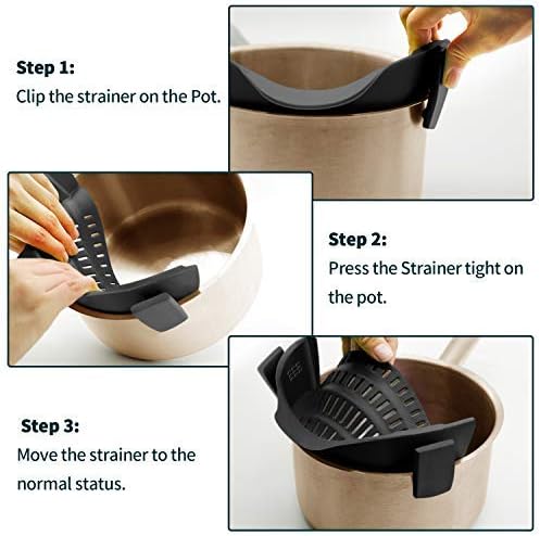 AUOON Silicone Clip on Strainer - Adjustable Strainers and Colanders for All Pots Pans and Bowls | Practical Kitchen Gadgets for Cooking and Draining (Cherry)