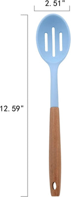 10-Piece Silicone Kitchen Utensils Set with Acacia Wood Handles, Nonstick Safe, Heat Resistant Cooking Tools for Everyday Use (Blue)