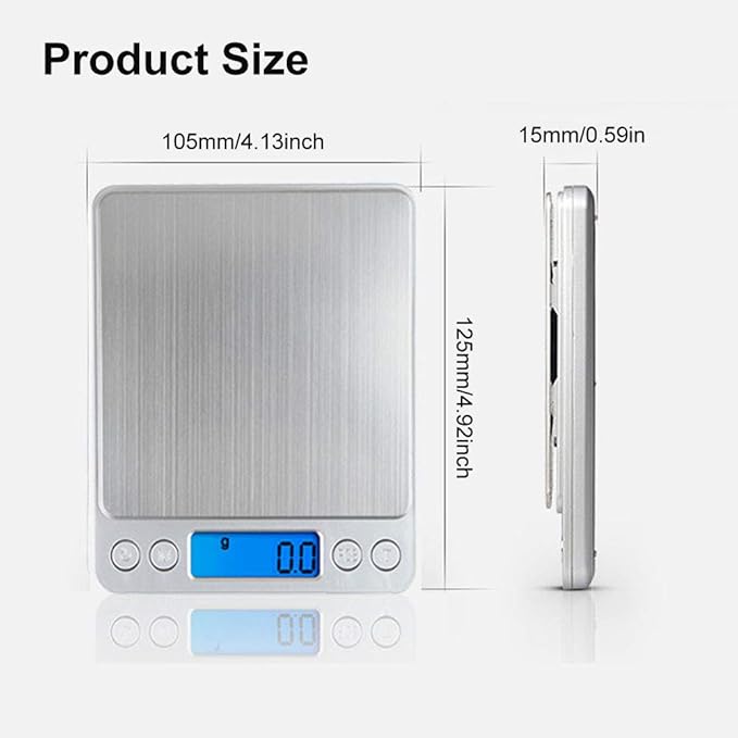 Digital Kitchen Scale,High Precision Stainless Steel Multifunction Food Scale Grams and Ounces Back-Lit LCD Display Small Pocket Jewelry Scales Auto Off,Tare,PCS,UNTS/Mode (500g/0.01g)