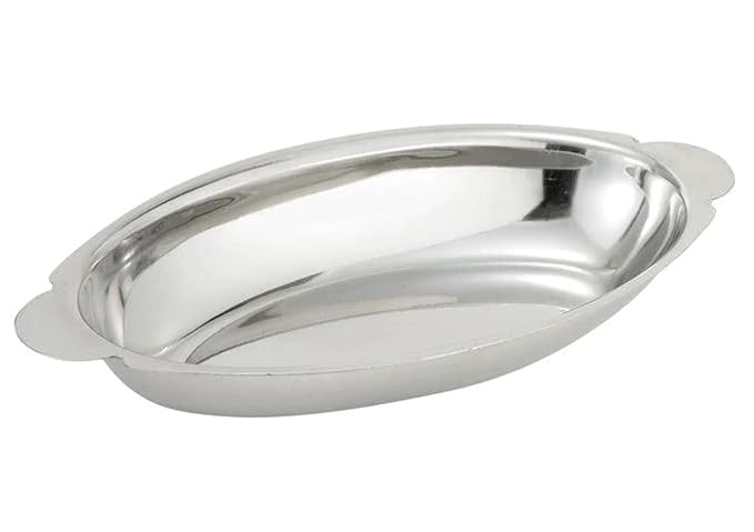 Winco Stainless Steel Oval Au Gratin Dish, 8-Ounce