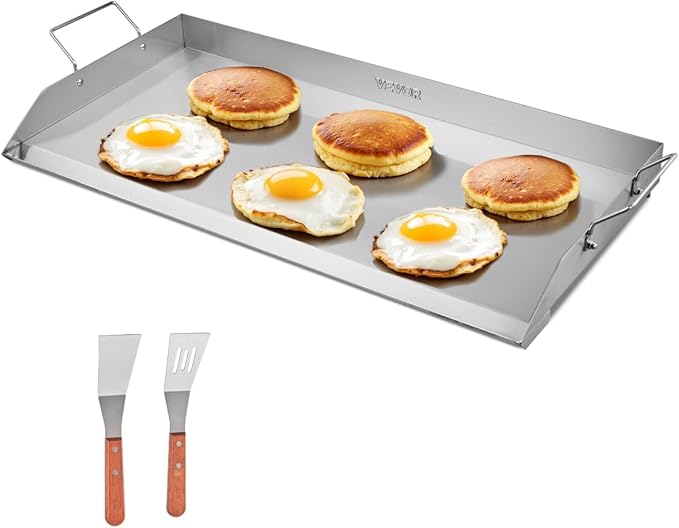 VEVOR Stainless Steel Griddle, 32x16 inch Universal Flat Top Rectangular Plate, Gas Grill Griddle for BBQ Grill, Teppanyaki, Portable Family Cookware with Handle, for Camping Tailgating Party