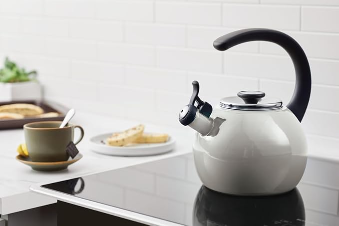 Circulon Enamel on Steel Whistling Induction Teakettle, Tea Kettle for Stovetop with Flip-Up Spout, 2-Quart, Gray