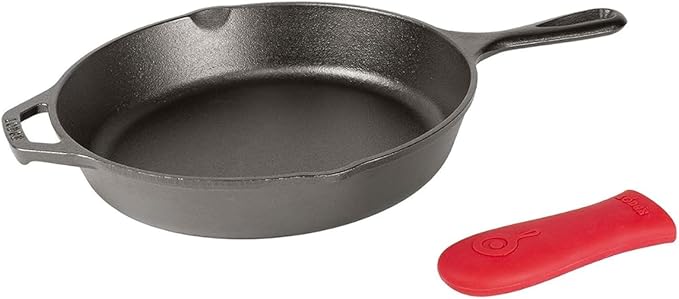 Lodge Seasoned Cast Iron Skillet - Quality Frying Pan for the Stove, Oven, Grill & Campfire - Includes Silicone Hot Handle Holder - Non-Toxic, Nonstick & Long-Lasting - 12 Inches
