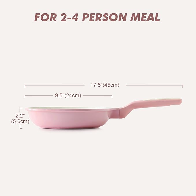 SENSARTE Nonstick Ceramic Frying Pan 9.5-Inch, Healthy Non Toxic Skillet, Induction Compatible Omelet Pan with Heat Resistant Handle, PFAS-Free, Pink