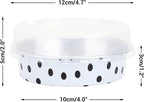 Beasea Mini Tart Pans with Lids 50 Pack, 4” 8oz Disposable Aluminum Baking Foil Tins Round Small White Black Dot Container for Individual Cupcake Dessert Muffin Ramekin Cheesecake Quiche Oven Dishes