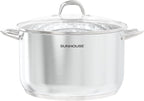 SUNHOUSE Stainless Steel Stock Pot - 16 Quart Heavy-Duty Induction Cooking Pot with Visible Lid for Pasta, Soup, Spaghetti - Nonstick Thick-Bottom Deep Stockpot for Canning, Boiling, and Simmering