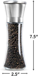 Salt and Pepper Grinder Set Combo - Black Pepper,Herb Shakers Mill Refillable Manual - Stainless Steel Lid - Adjustable Coarseness - Glass Material- Fits in Home,Kitchen,Barbecue