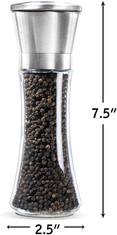 Salt and Pepper Grinder Set Combo - Black Pepper,Herb Shakers Mill Refillable Manual - Stainless Steel Lid - Adjustable Coarseness - Glass Material- Fits in Home,Kitchen,Barbecue