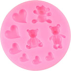 Bear Silicone Mold Valentine’s Day Fondant Molds Cute Bear Chocolate Fondant Mold for Chocolate Candy Gum Paste Cupcake Topper Polymer Clay Cake Decorating Set of 4