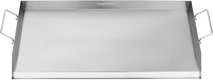 VEVOR Stainless Steel Griddle, 32x16 inch Universal Flat Top Rectangular Plate, Gas Grill Griddle for BBQ Grill, Teppanyaki, Portable Family Cookware with Handle, for Camping Tailgating Party