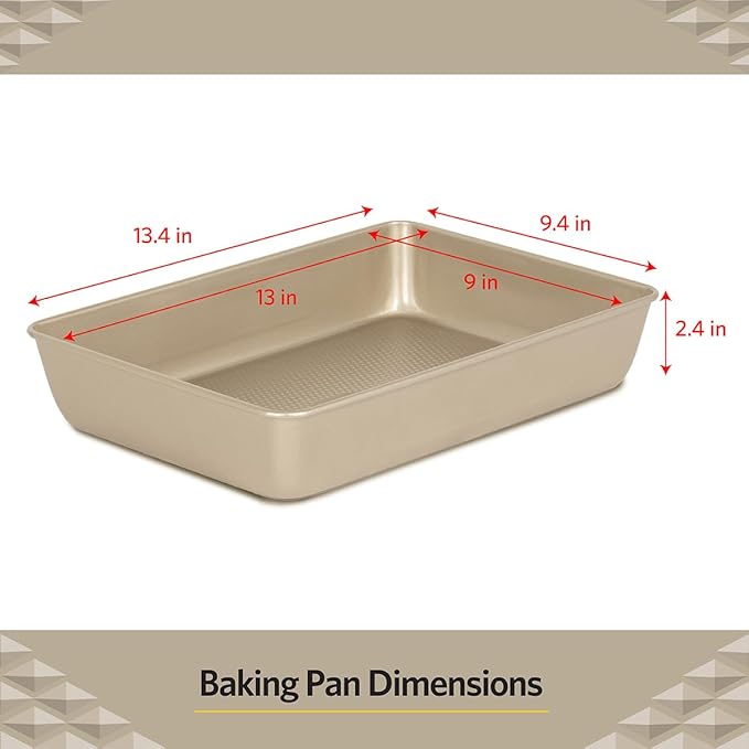 Glad Baking Pan Nonstick - Oblong Metal Dish for Cake and Lasagna - Heavy Duty Carbon Steel Bakeware, Small, Gold