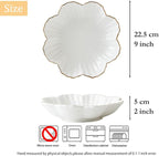 Porcelain Serving Dish,Ceramics Flower Relish Tray with Metallic Rim,Serving Bowls for Wedding,Party Perfect for Small Cereal, Pasta, Salad, Candy and Snacks White 9 inch