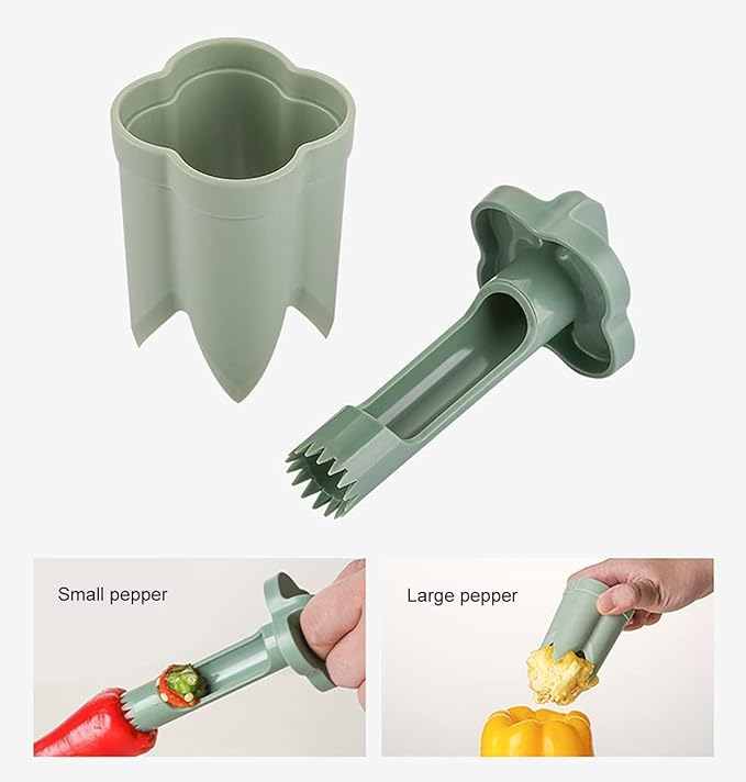 Pepper Corer Seed Remover, Pepper Seed Corer Remover Tool, Bell Pepper Cutter Deseeder, 2 in 1 Fruit & Vegetable Corer Tools, Unique Kitchen Gadgets for Family Party Camping and BBQ