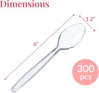 Prestee 300 Plastic Spoons Bulk - 6-Inch Heavy Duty Disposable Silverware and Plastic Utensils Set - Durable Clear Cutlery for Hot and Cold Food - Strong Spoon Flatware for Parties and Events