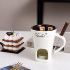 Fondue Mugs,Fondue Cup,Heat Resistant Ceramic Mini Fondue Set with Forks - Reusable Chocolate Melting Cup for Desserts, Date Nights & Parties (BLACK)