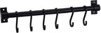 WONMILLE Gourmet Kitchen Utensil Rack with 6 Hooks, Wall Mounted Rail Wrought Iron Hanging Utensil Holder Rack with Removable S Hooks 16 Inch (Black-6 Hooks)