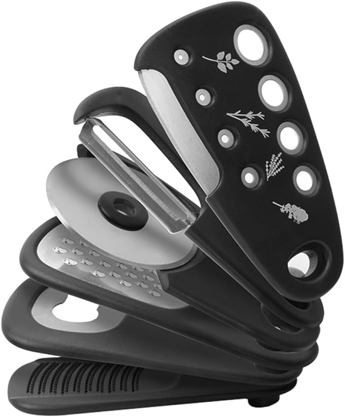 FOMIYES Multi-function Kitchen Tool Set with Cheese Grater, Vegetable Peeler, Bottle Opener, Pizza Cutter, and Garlic Ginger Grinder – Stainless Steel, Ergonomic Handle for Home Cooking