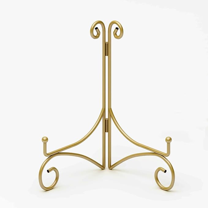 SVENJBB Gold Iron Plate Stand, 12 Inch Plate Holder for Display, Small Metal Plate Display Stands for Cookbook, Picture Frame, Photo, Decorative Plates (12 Inch, 2 Pack)