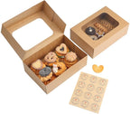 24 Pcs Cookie Boxes with Window for Paper Gift Giving Brown Bakery Gift Boxes 9 x 6.3 x 3 Inch, Easy Estate Holiday Packaging for Cookie, Cupcaked, Donuts & Pastries