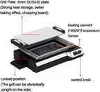 Electric Griddle 536°F Max Temp, Electric Grill Indoor Outdoor 14", Dishwasher-Safe Indoor electric skillet, Nonstick Flat Top Grill 5mm Stainless Steel Plates, Spatula & Fork