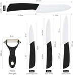 Ceramic Knife Set of 5,Sharp Ceramic Knife with Sheath,Steak Knife,Black Kitchen Knives With Anti-Slip handle,Includes 6"Chef Knife,5"Utility Knife,4"Vegetable Knife,3"Paring Knife,1''Fruit Peeler