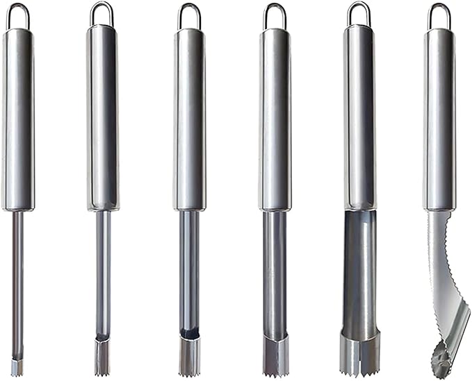 Yiasangly Fruit and Vegetable Corer Tool, Multi-Function Stainless Corer and Pitter Remover Set for Apple, Pear, Cherry, Jujube, Red Dates, Berry, Chili, Jalapeno Pepper, Tomato, potato - 6 Pieces