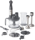 Dash Chef Series Deluxe Immersion Hand Blender, 5 Speed Stick Blender with Stainless Steel Blades, Dough Hooks, Food Processor, Grate, Mash, Slice, Whisk Attachments and Recipe Guide – Cool Grey
