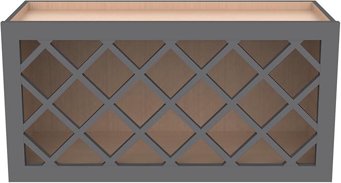 Solid Wood RTA Wine Bottle Rack Wall Cabinet with Lattice Panels - Wine Storage for Bar, Pantry, Cellar & Countertop - Mocha (Pebble Gray, 36'W 12'D 15'H)