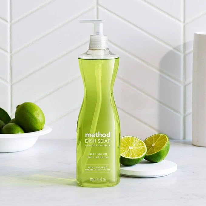 Method Gel Dish Soap, Lime + Sea Salt, Tough on Grease, 18 Fl Oz (Pack of 6)