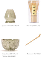 TANG PIN Matcha Set - Match Bowl and Whisk, 15 OZ, Matcha Scoop | Matcha Whisk Stand (Chasen Holder) - 5pc Perfect Matcha Kit for Matcha Tea Ceremony (Mottled Green)