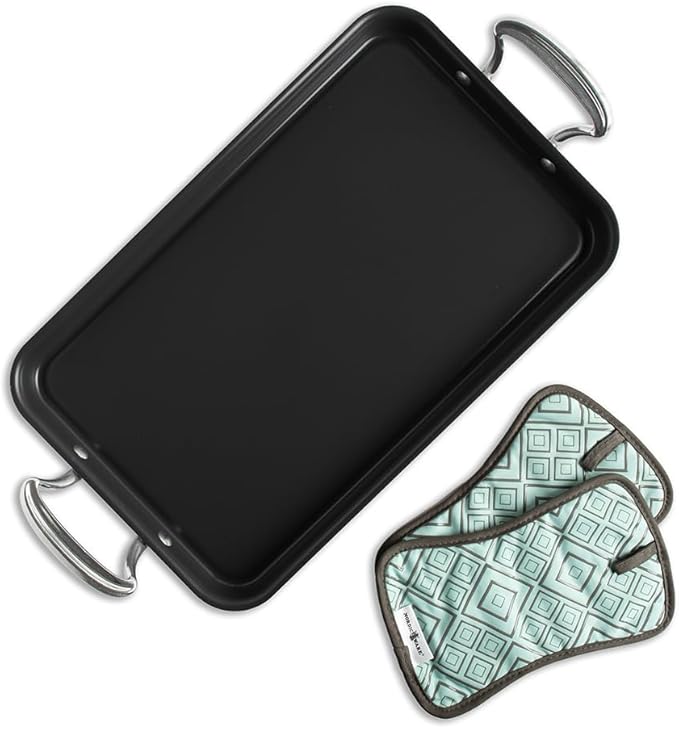 Nordic Ware Double Burner High-Sided Formed Griddle with 2 Oven Hot Pads