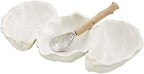 Mud Pie Oyster Shaped Triple Dip and Serving Set, White, 10.25" x 5.5"