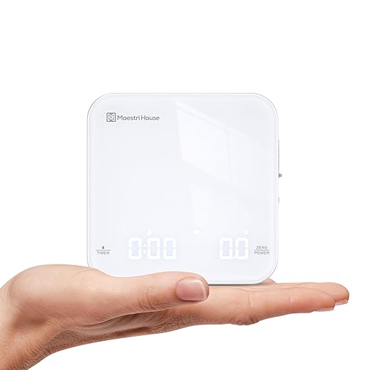 Maestri House Mini Coffee Scale with Timer, USB-C Rechargeable Espresso Scale, 2kg/0.1g Accurate Scale for Espresso and Pour-Over Coffee, Portable Digital Kitchen Scale with Auto Timer (White)