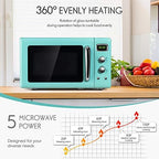 Retro Microwave Oven 0.9Cu.ft，900W Compact Countertop Microwave w/5 Micro Power & 8 Auto Cooking, Child Lock, Timer Setting & Glass Turntable, LED Display, Mint Green