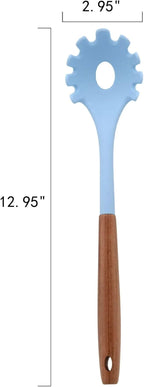10-Piece Silicone Kitchen Utensils Set with Acacia Wood Handles, Nonstick Safe, Heat Resistant Cooking Tools for Everyday Use (Blue)