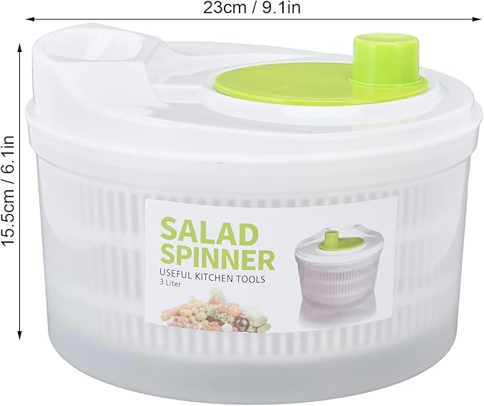 Salad Spinner, 3L Multipurpose Lettuce Spinner Vegetable Washer with Bowl Colander Basket and Easy Grip Handle for Veggie Fruit Drying, White