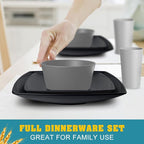 Teivio 32-Piece Kitchen Plastic Wheat Straw Squircle Dinnerware Set for 8, Unbreakable Dinner Plates, Salad Plates, Square Cereal Bowls, Cups 13.5 oz, Dishwasher Safe,Gray Ombre