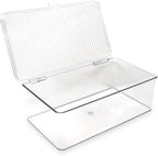 Isaac Jacobs Medium Stackable Organizer Bin (10.75”x6.5”x3.7”) w/ Hinged Lid, Clear Storage Box, Home, Office, School, Fridge, Bathroom, Kitchen, Pantry Container, BPA-Free, Food Safe (Medium, Clear)